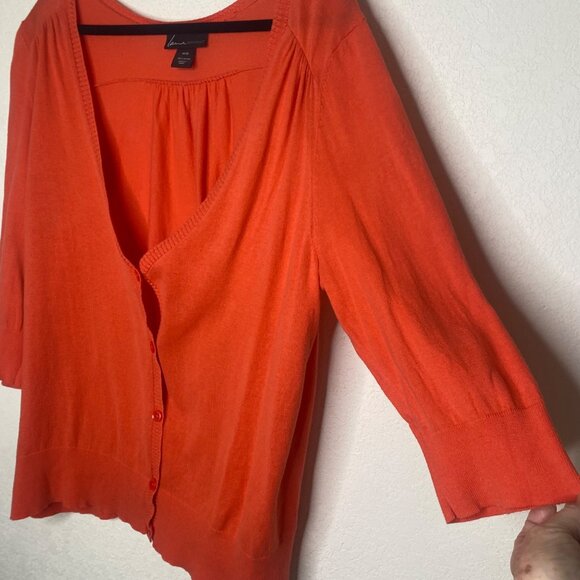 Lane Bryant Womens Button-Up Orange Cardigan 18/20 3/4 Sleeves 100% Cotton Light - Picture 3 of 10